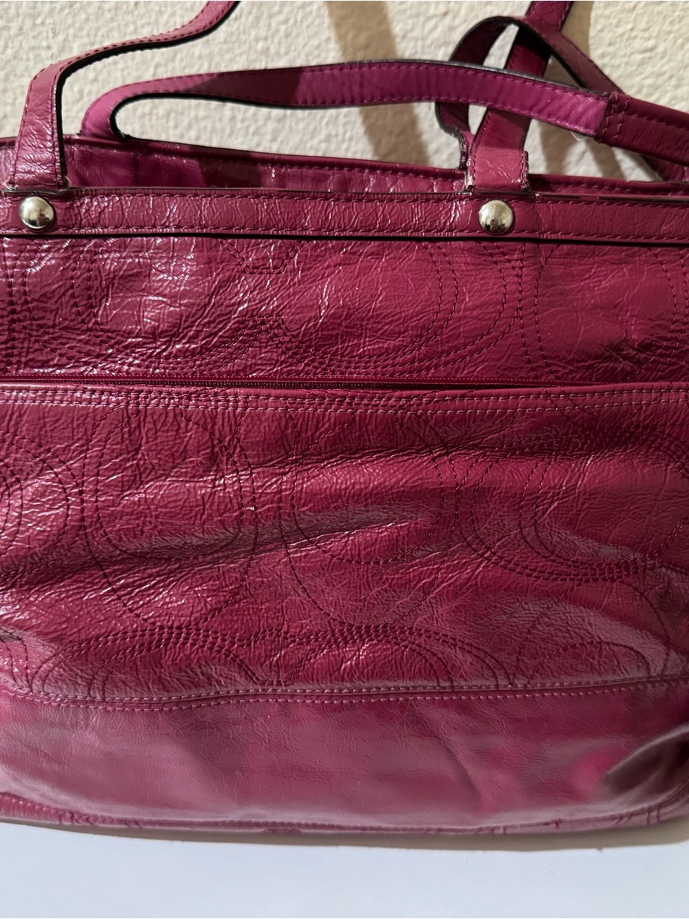 Coach Signature Leather Tote in Deep Raspberry - Picture 3 of 16
